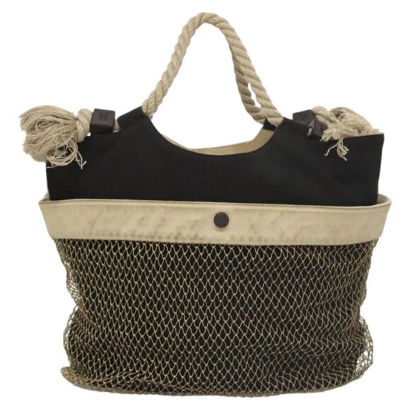 CHANEL COCO Mark Camelia Tote Bag Canvas Black Silver CC Auth BA1683 - Picture 2 of 16